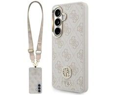 Dėklas Guess 4G Big Rhinestone Triangle Strap MagSafe for Samsung Galaxy S26 rožinės spalvos