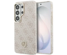 Guess PU Leather 4G Strass Logo Gold Frame Magnetic dėklas skirtas Samsung Galaxy S26 Ultra rožinės spalvos