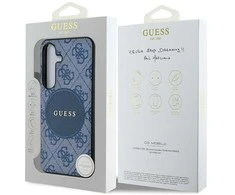 Guess 4G Round Patch Classic Logo MagSafe Samsung Galaxy S25 Plus dėklas telefonui mėlynos spalvos