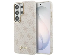 Guess PU 4G Script Metal Logo Magnetic dėklas skirtas Samsung Galaxy S26 Ultra rožinės spalvos