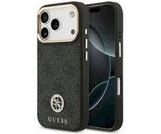 GUESS dėklas, skirtas IPHONE 17 Pro, suderinamas su MagSafe GUHMP17LP4GRMDEK (PU W/ 4G Strass Logo) juodas