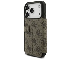 Guess Book 4G Metal Logo Dėklas iPhone 17 Pro rudos spalvos