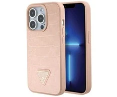 Dėklas GUESS GUHCP15XPCRTHCP IPHONE 15 PRO MAX Rožinis/Rožinis HARDCASE CROCO TRIANGLE METAL LOGO