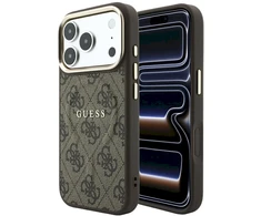 Guess Embossed 4G Classic MagSafe dėklas skirtas iPhone 18 Pro / iPhone 17 Pro rudas