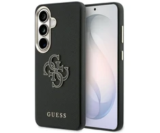 Guess PU 4G Resin Metal Logo dėklas skirtas Samsung Galaxy S26 juodos spalvos