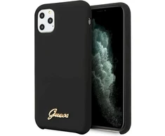 - „Guess GUHCN65LSLMGBK iPhone 11 Pro Max“ juodas / ryškus kietas dėklas Silikoninis vintage auksinis logotipas