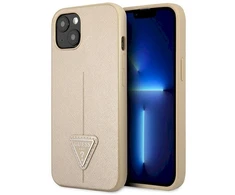 Guess GUHCP13SPSATLE iPhone 13 mini 5,4 colio mažesnis/smėlio spalvos kietas dėklas SaffianoTriangle logotipas