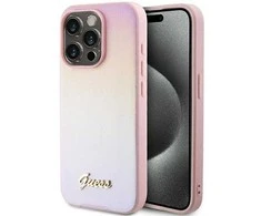 Apple iPhone 14 Pro Max Guess dėklas Saffiano Iridescent Script (GUHCP14XPSAIRSP) rožinės spalvos