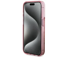 Apple iPhone 15 Pro Guess dėklas Liquid Glitter Gold Stripes (GUHCP15LLFCSEGP) rožinės spalvos