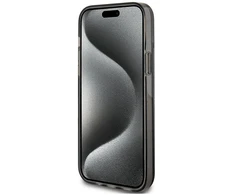 Guess GUHCP15MLFCSEGK Apple iPhone 15 Plus /14 Plus 6.7″ juodos spalvos kietas dėklas Liquid Glitter Gold Stripes