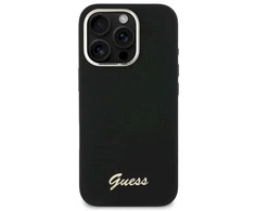 Guess GUHCP16LSMBSLK Apple iPhone 16 Pro 6.3″ juodos spalvos kietas dėklas Silicone Script Metal Logo & Frame