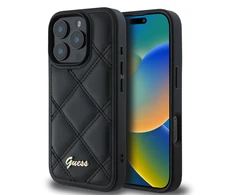 Guess Quilted Metal Logo Apple iPhone 16 Plus - dėklas telefonui juodos spalvos