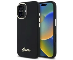 Dėklas Guess GUHCP16SSMBSLK Apple iPhone 16 6.1" juodos spalvos hardcase Silicone Script Metal Logo &amp; Frame