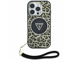Guess HC IML Leopard Triangle Cord Strap Apple iPhone 16 MagSafe dėklas telefonui