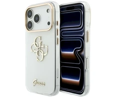 Dėklas Guess IML 4G Metalinis dangtelis su skriptu, skirtas iPhone 17 Pro Max / 18 Pro Max - Baltas