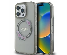 Guess IML Flowers Wreath MagSafe Apple iPhone 16 Pro - dėklas telefonui juodos spalvos