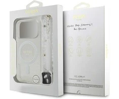 Guess IML Glitter Pearl Strap MagSafe dėklas skirtas Apple iPhone 17 Pro Clear