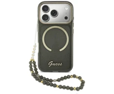 Guess IML Glitter Script Strap MagSafe dėklas skirtas iPhone 17 Pro Juodas