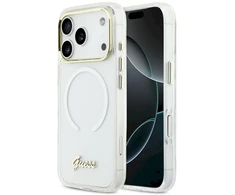 „Guess IML Gradient Script“ metalinis „MagSafe“ dėklas, skirtas „iPhone 17 Pro“ – Baltas