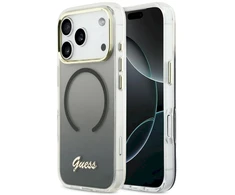 GUESS dėklas, skirtas IPHONE 17 Pro, suderinamas su MagSafe GUHMP17L5HTGMCSK (IML Gradient Script Metal) juodas