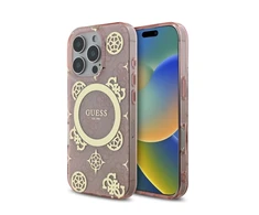 Guess GUHMP16LH4PYEEP Apple iPhone 16 Pro 6.3" dėklas telefonui rožinės spalvos IML Peony On 4G Background MagSafe
