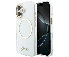 „Guess IML Script“ metalinis „MagSafe“ dėklas, skirtas „iPhone 17“ – skaidrus
