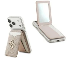 Dėklas Guess PU 4G Mirror MagSafe Cardslot Stand Rožinė