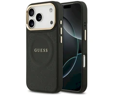 GUESS dėklas, skirtas IPHONE 17 Pro, suderinamas su MagSafe GUHMP17LPSAMSECK (PU W/ Peony Hot Stamp) juodas