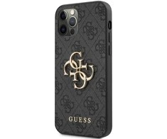 Dėklas Guess Apple iPhone 12/12 PU 4G Metal Logo Case Pilkas