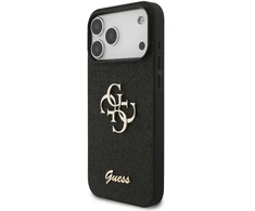 Guess PU Fixed Glitter 4G Metal Logo dėklas skirtas Apple iPhone 17 Pro Max juodos spalvos