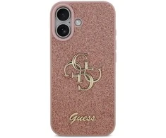 Guess PU Fixed Glitter 4G Metal Logo dėklas skirtas Apple iPhone 17 rožinės spalvos
