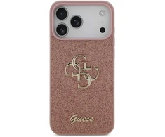 Guess PU Fixed Glitter 4G Metal Logo dėklas skirtas Apple iPhone 17 Pro Max rožinės spalvos
