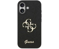 Guess PU Fixed Glitter 4G Metal Logo dėklas skirtas Apple iPhone 17 juodos spalvos