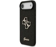 Guess PU Fixed Glitter 4G Metal Logo dėklas skirtas Apple iPhone 17 Air juodos spalvos