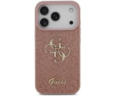 Guess PU Fixed Glitter 4G Metal Logo dėklas skirtas Apple iPhone 17 Pro rožinės spalvos