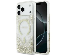 Dėklas Guess Resin Bottom Glitter MagSafe Case for iPhone 18 Pro Max / 17 Pro Max - Gold
