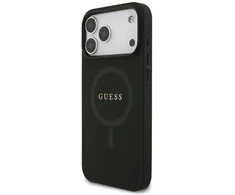 Guess Saffiano Classic Logo MagSafe dėklas iPhone 17 Pro Max juodos spalvos