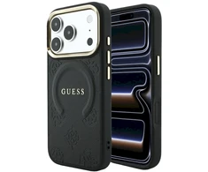 Guess Saffiano Peony &amp; Ring MagSafe dėklas, skirtas iPhone 17 Pro Max / 18 Pro Max – Juodas