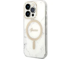 „Guess“ GUBPP14LHMEACSH dėklas + įkroviklis iPhone 14 Pro 6.1" baltas kietas dėklas su marmuru, „MagSafe“