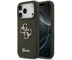 Guess Silicone Big 4G Script dėklas, skirtas iPhone 17 Pro, chaki spalvos