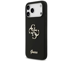 Guess Silicone Big 4G Script dėklas skirtas iPhone 17 Pro Max juodos spalvos