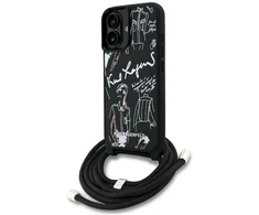Karl Lagerfeld dėklas, skirtas IPHONE 16 KLHCP16SPGGRMPCK, suderinamas su „MagSafe“ (CRSSBY grūdėtas PU su raštu ir logotipu), juodas