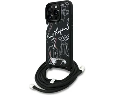 Karl Lagerfeld dėklas, skirtas IPHONE 16 PRO KLHCP16LPGGRMPCK, suderinamas su „MagSafe“ (CRSSBY grūdėtas PU su raštu ir logotipu), juodas