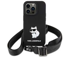 Apple iPhone 15 Karl Lagerfeld dėklas Crossbody silikoninis Choupette (KLHCP15SSCBSCNK) juodos spalvos