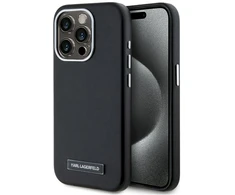Dėklas Karl Lagerfeld FW Metal Plate MagSafe iPhone 15 Pro juodos spalvos