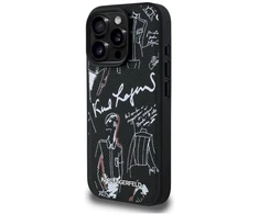 „Karl Lagerfeld“ grūdėto rašto ir logotipo „MagSafe“ dėklas, skirtas „iPhone 16 Pro Max“ – Juodas