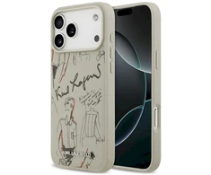 Karl Lagerfeld grūdėto rašto ir logotipo „MagSafe“ dėklas, skirtas „iPhone 17 Pro Max“, pilkas