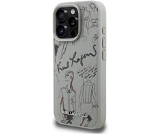 „Karl Lagerfeld“ grūdėto rašto ir logotipo „MagSafe“ dėklas, skirtas „iPhone 16 Pro Max“ – pilkas