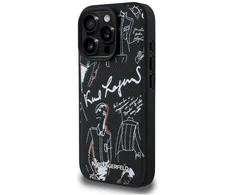 „Karl Lagerfeld“ grūdėto rašto ir logotipo „MagSafe“ dėklas, skirtas „iPhone 16 Pro“ – Juodas