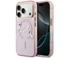 Dėklas Karl Lagerfeld IML Choupettes Karl Script Logo MagSafe Case for iPhone 17 Pro - Rožinė